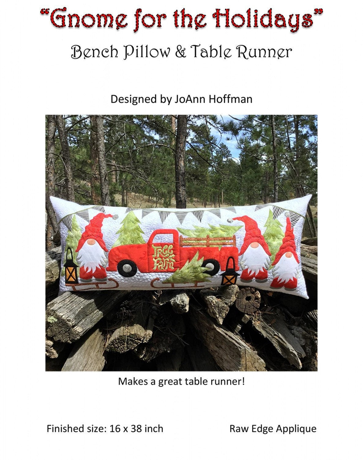 Gnome for the Holidays Bench Pillow & Table Runner by JoAnn Hoffman Pattern - PAPER PATTERN