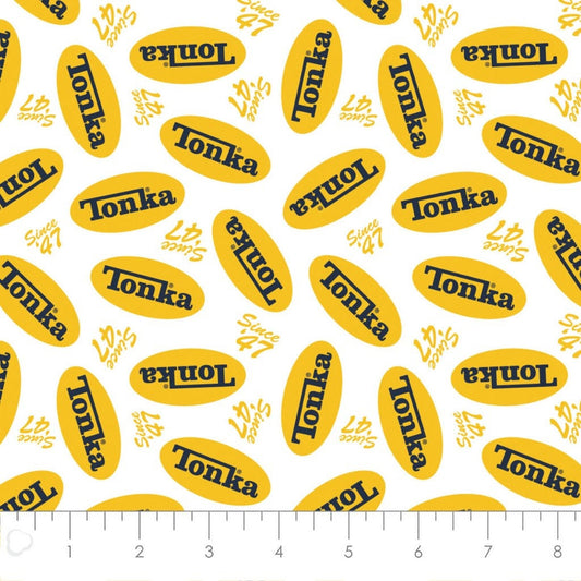 Tonka Logo Toss White 95060205-01 Camelot Tonka Retro Tough Licensed Collection Cotton Fabric