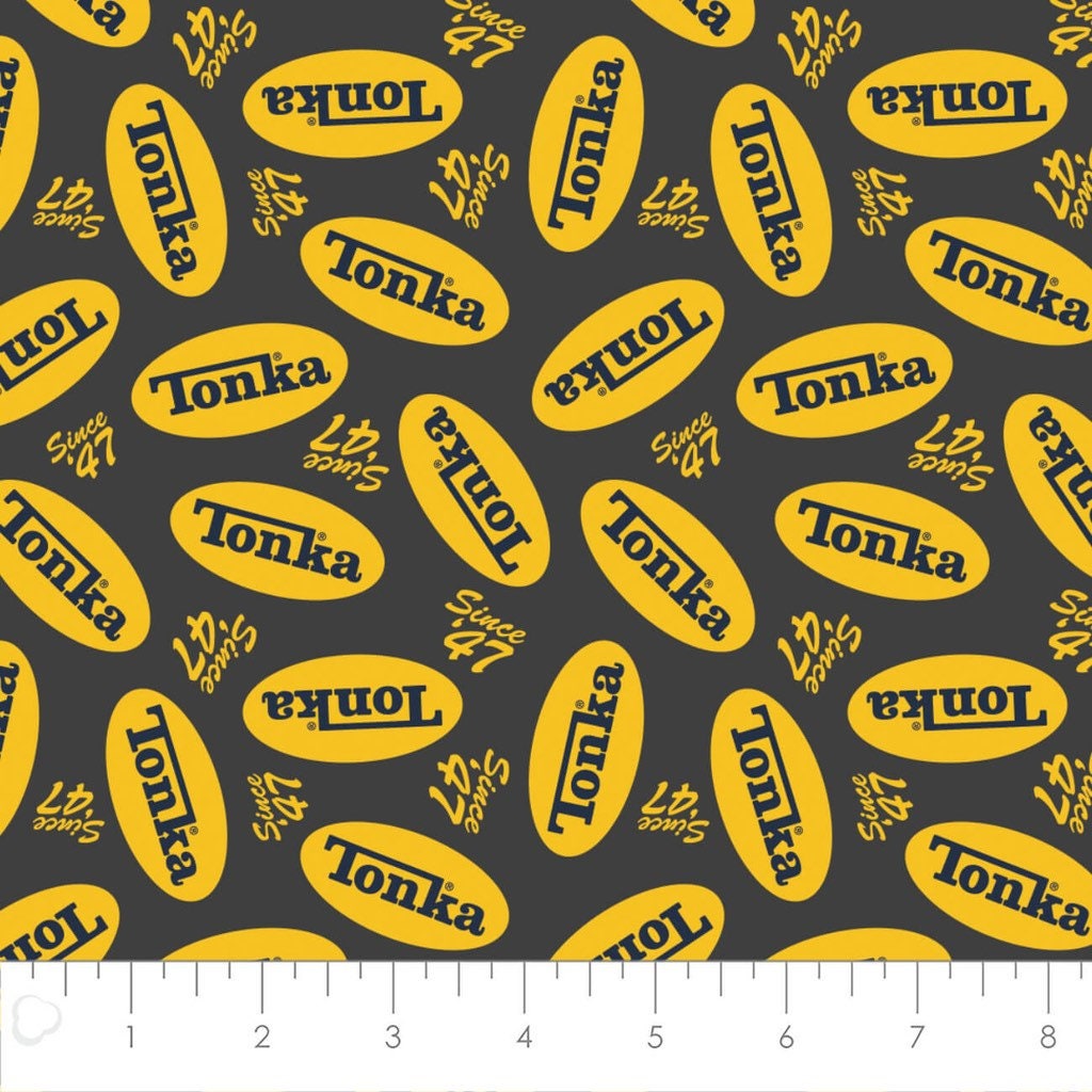 Tonka Logo Toss Charcoal 95060205-03 Camelot Tonka Retro Tough Licensed Collection Cotton Fabric