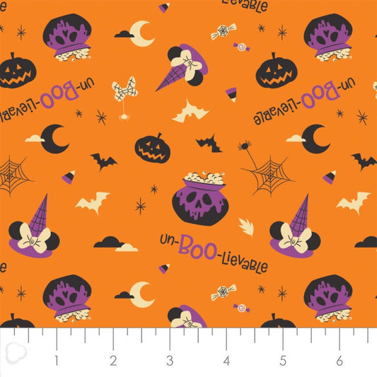 Orange Un-Boo-Lievable Disney Halloween 85270906-01 Camelot Licensed Collection Cotton Fabric