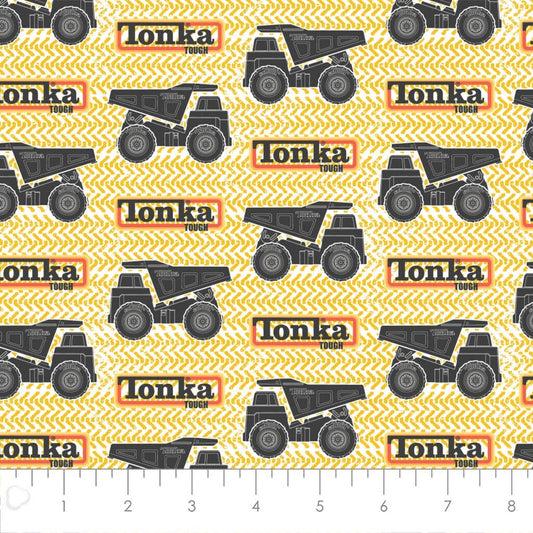 Tonka Dumptruck and Logo Yellow 95060203-01 Camelot Tonka Retro Tough Licensed Collection Cotton Fabric