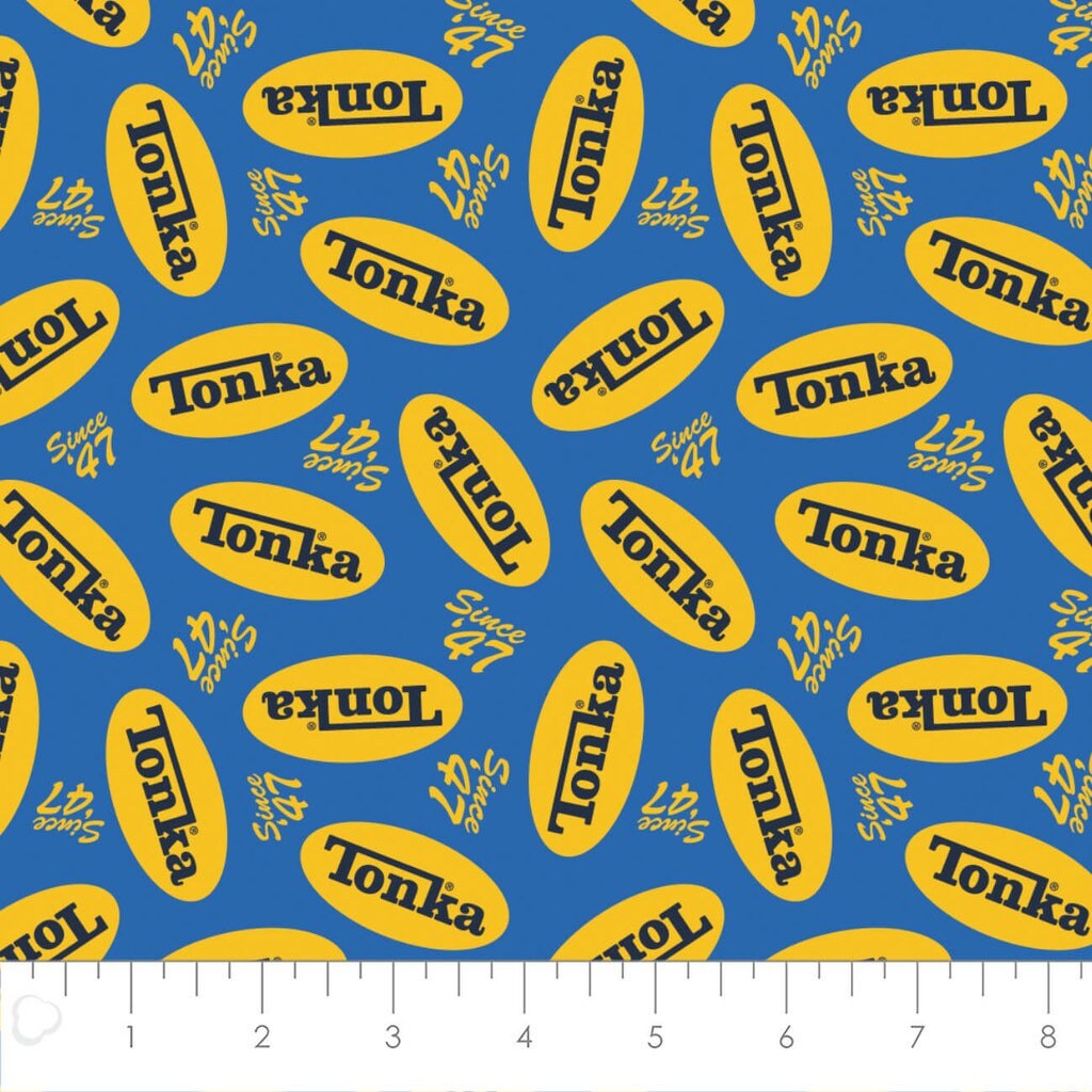 Tonka Logo Toss Blue 95060205-02 Camelot Tonka Retro Tough Licensed Collection Cotton Fabric