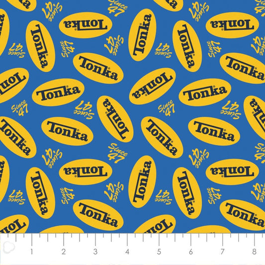 Tonka Logo Toss Blue 95060205-02 Camelot Tonka Retro Tough Licensed Collection Cotton Fabric