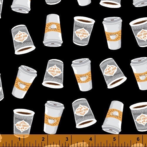 Black Coffee To Go Cup 52263-2 Coffee Shop by Whistler Studios for Windham Fabrics