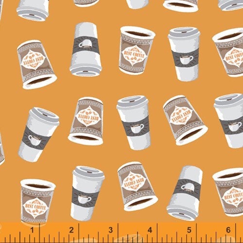 Yellow Coffee To Go Cups 52263-5 Coffee Shop by Whistler Studios for Windham Fabrics