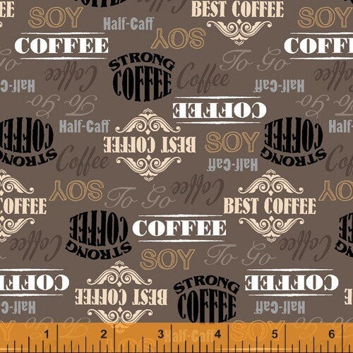 Grey Coffee Shop Words 52261-3 Coffee Shop by Whistler Studios for Windham Fabrics