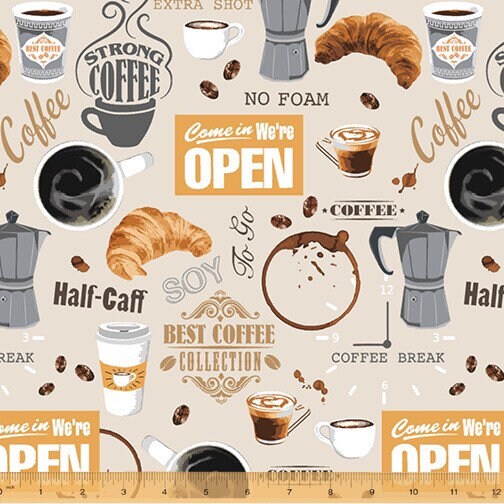 Neutral Coffee Shop 52259-1 Coffee Shop by Whistler Studios for Windham Fabrics