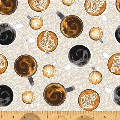 Neutral Coffee Shop Cups 52260-7 Coffee Shop by Whistler Studios for Windham Fabrics