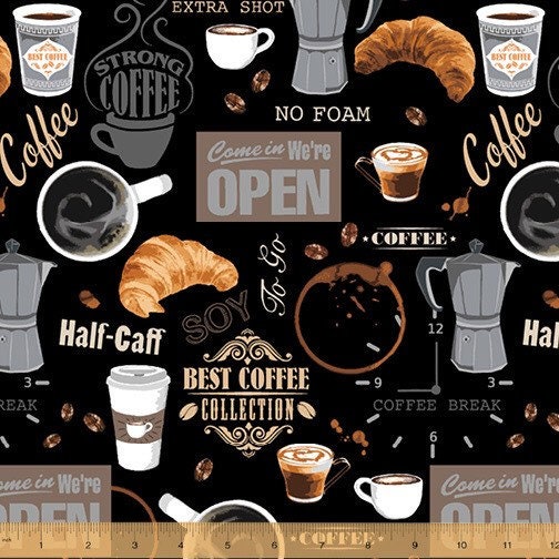 Black Coffee Shop 52259-2 Coffee Shop by Whistler Studios for Windham Fabrics