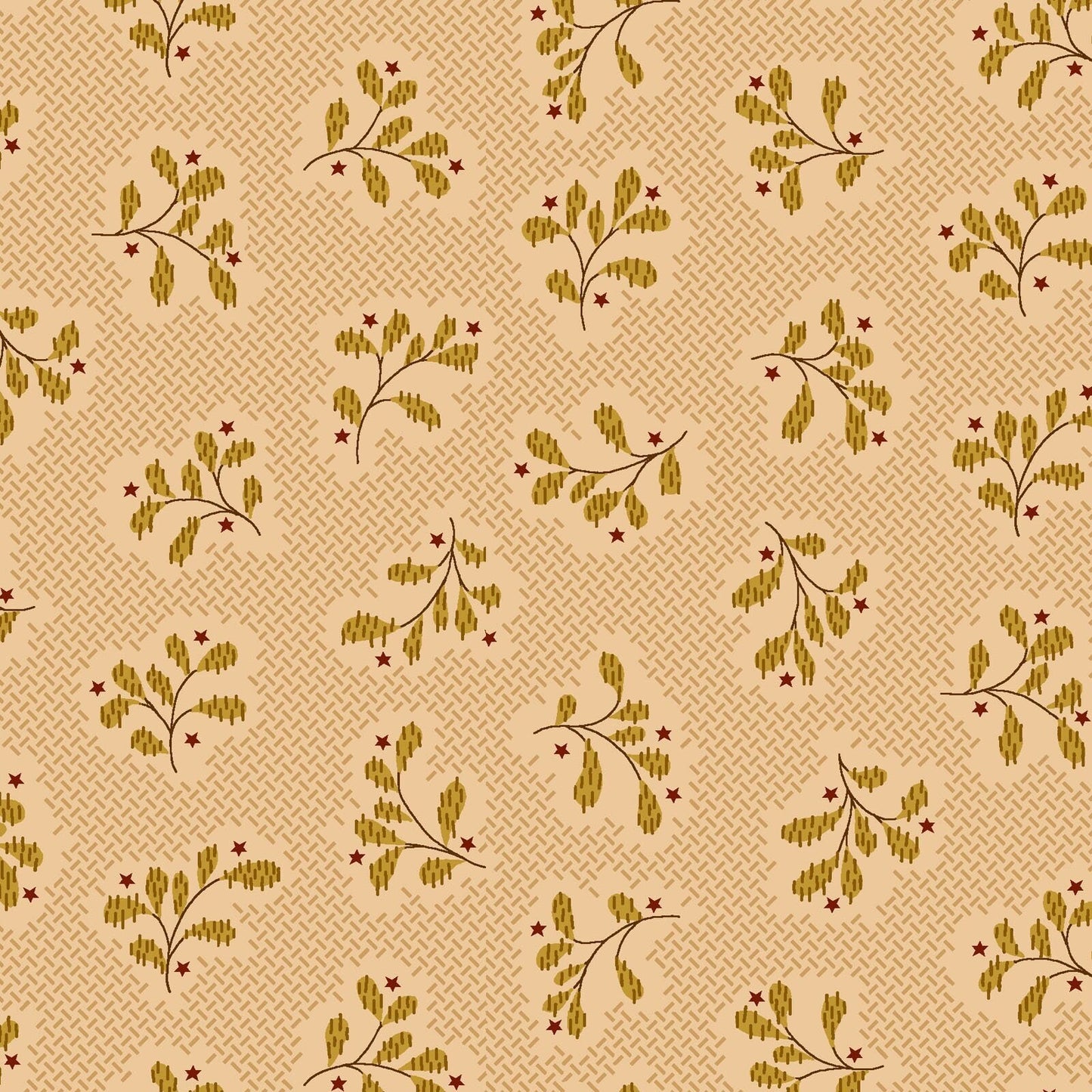 Cream Leaf Clusters 1429-44 Cotton Fabric - Wit and Wisdom Collection by Kim Diehl for Henry Glass