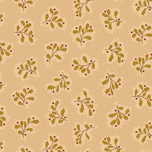 Cream Leaf Clusters 1429-44 Cotton Fabric - Wit and Wisdom Collection by Kim Diehl for Henry Glass