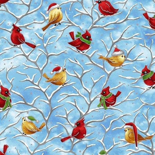 Seasons Greetings Birds Blue 10318-00301 for Paintbrush Studio Cotton Fabric