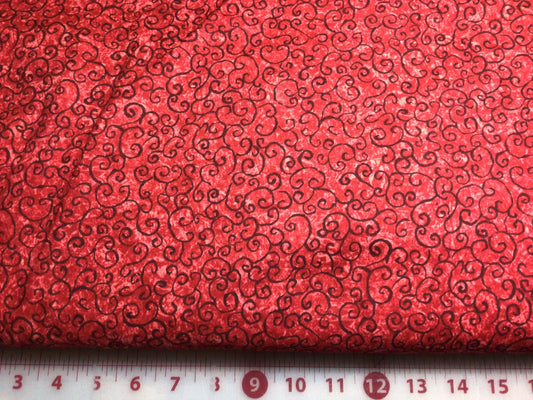 Red Scroll Cotton Fabric The Bella Market Pearl Krush Riverwoods for Troy Corporation Fabric