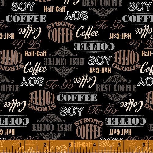 Black Coffee Shop Words 52261-2 Coffee Shop by Whistler Studios for Windham Fabrics