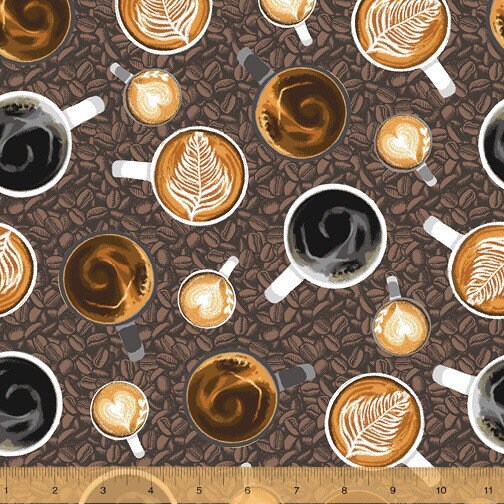 Grey/Brown Coffee Shop Cups 52260-8 Coffee Shop by Whistler Studios for Windham Fabrics