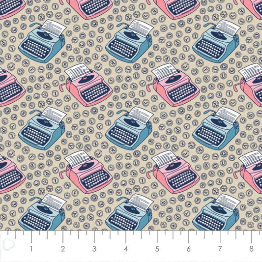 Typewriters in Cream 21190526-03 Literary Collection from Camelot Fabrics - Cotton Fabric