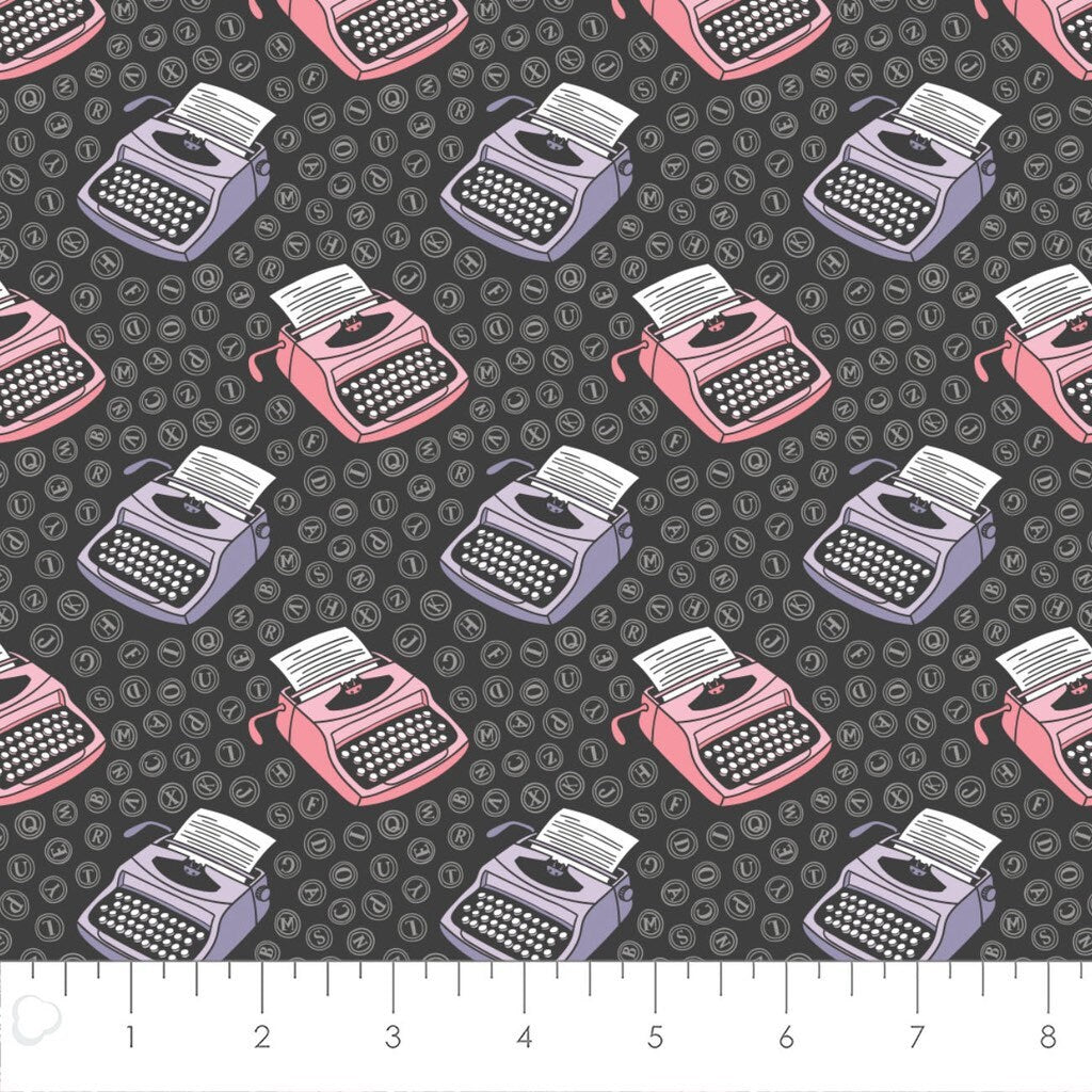 Typewriters in Charcoal 21190526-04 Literary Collection from Camelot Fabrics - Cotton Fabric