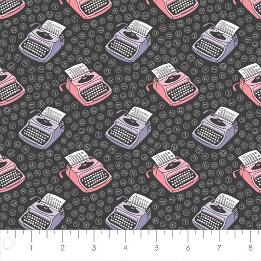 Typewriters in Charcoal 21190526-04 Literary Collection from Camelot Fabrics - Cotton Fabric