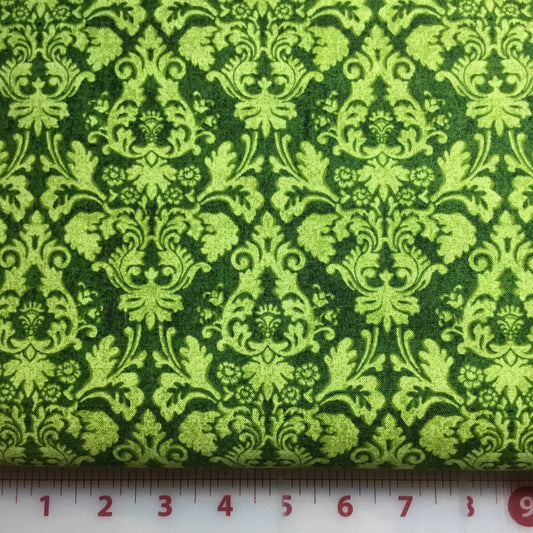 Green Damask 7394-66 from Hearth and Home by Color Principle for Henry Glass & Co Cotton Fabric