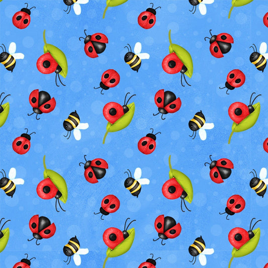 Blue Ladybugs 9445-011 - Cotton Gnomes is Where Your Garden Grows by Shelly Comiskey Collection from Henry Glass