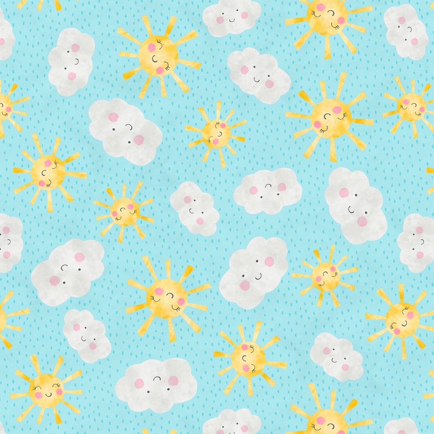 Teal Suns and Clouds 68552-495 Raindrops & Sunshine by Anne Rowan Collection from Wilmington Prints Cotton fabric