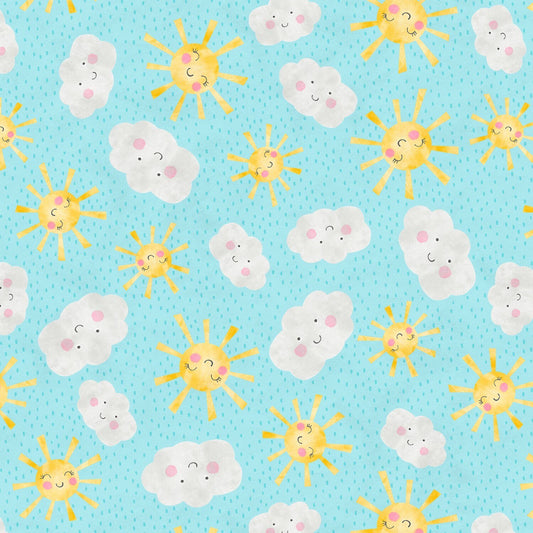 Teal Suns and Clouds 68552-495 Raindrops & Sunshine by Anne Rowan Collection from Wilmington Prints Cotton fabric