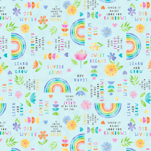 1/2 Yard Only 68551-475 Teal Words Raindrops & Sunshine by Anne Rowan Collection from Wilmington Prints Cotton fabric