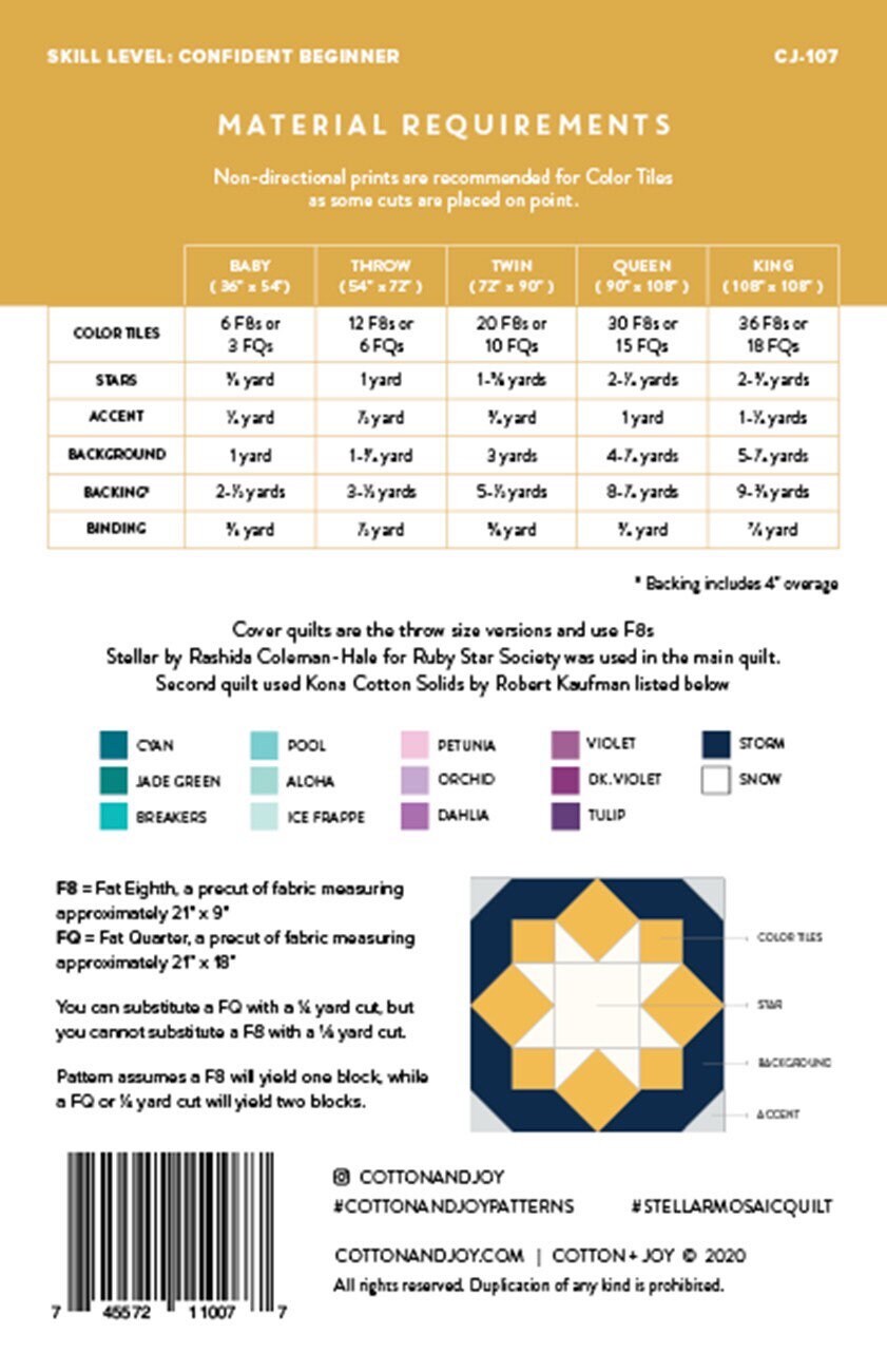 Stellar Mosiac Quilt Pattern from Cotton and Joy - PAPER PATTERN