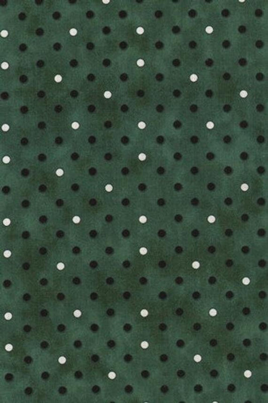 Black and White Polka Dots on Green from Go Team by Karen Combs for Troy Riverwoods Collection Cotton Fabric