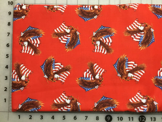 Eagle on a Flag on Red background Patrioitic Cotton Fabric from Checkers Fabrics