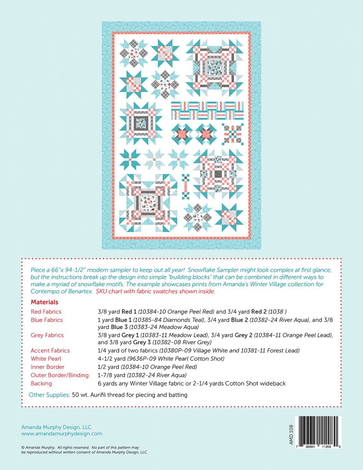 Snowflake Sampler Quilt Pattern From Amanda Murphy Design - PAPER PATTERN