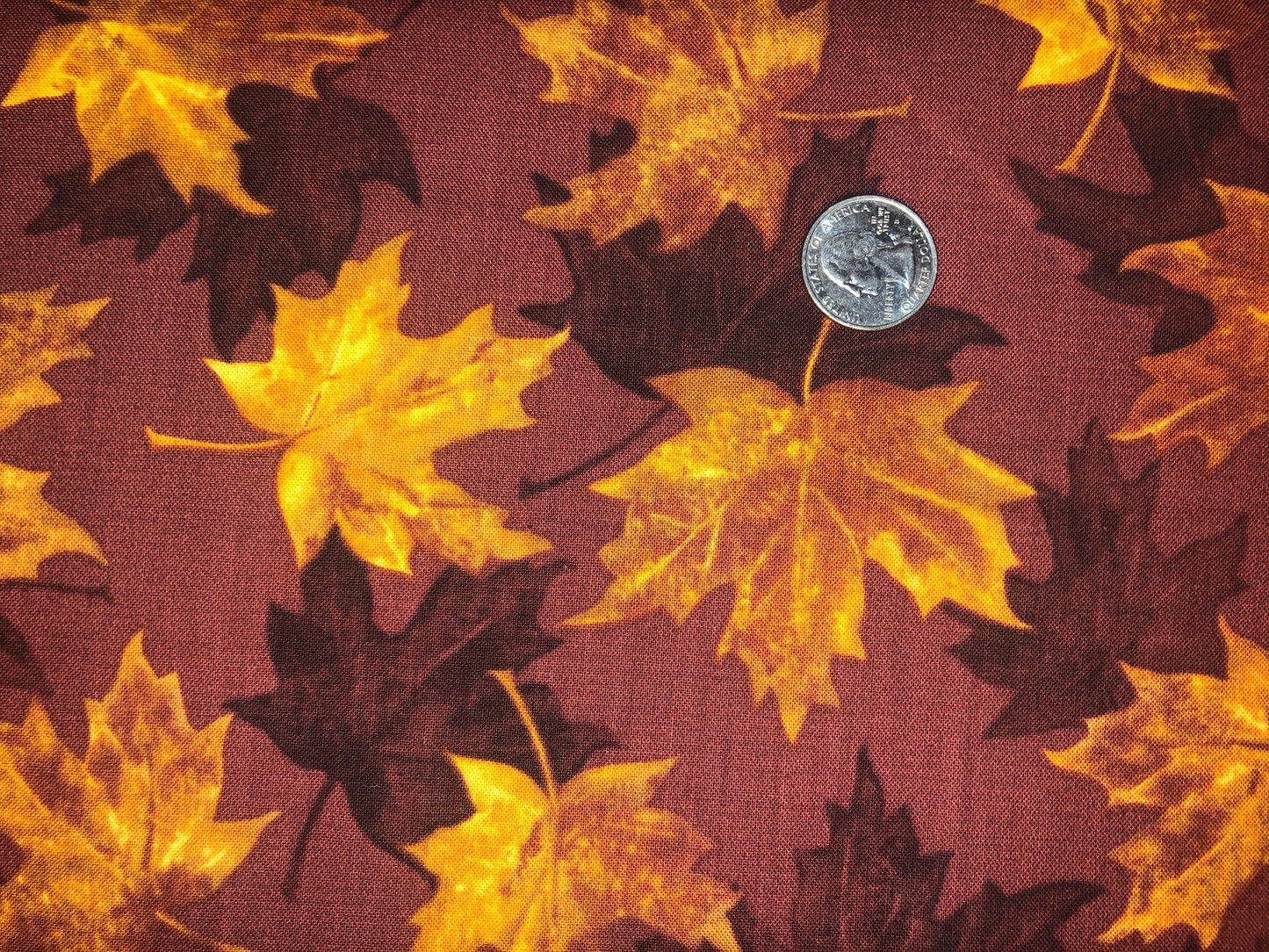 Autumn Leaves on Orange/Brown from North by Northwest for Kanvas Fabrics Cotton Fabric