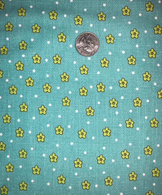 Lime Green Flowers on Blue 3127-60 from Happy Camper by Studio E Cotton Fabric