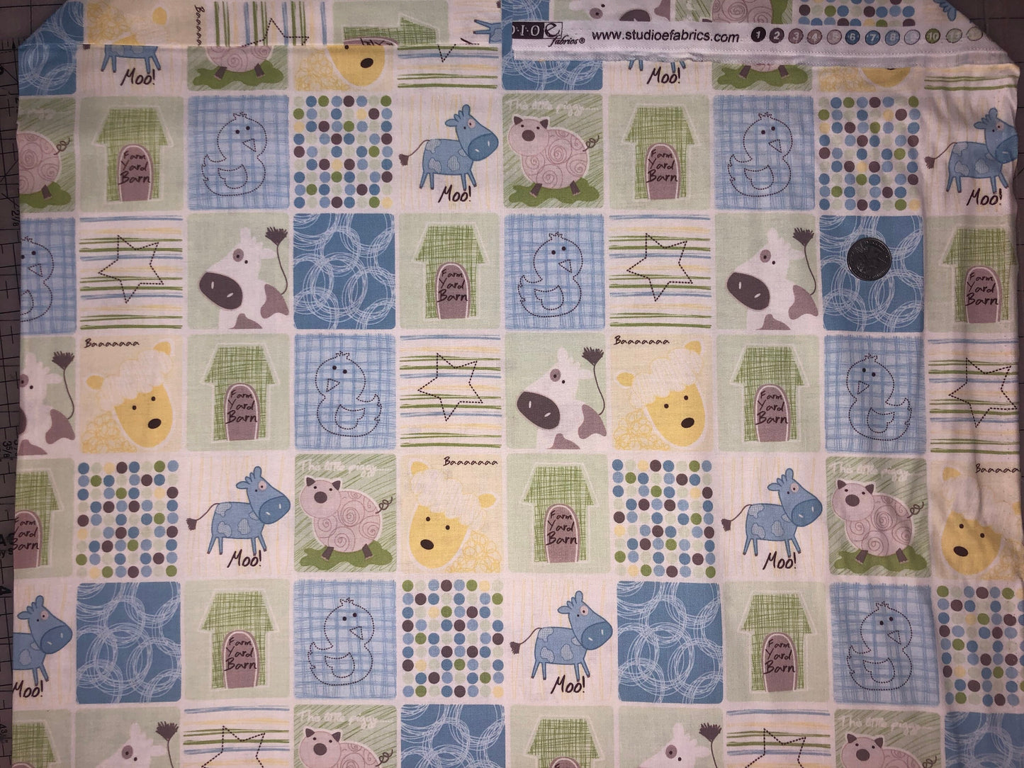 Animal Blocks Blue/Green/Yellow from Farmyard Friends for Studio E Cotton Fabric