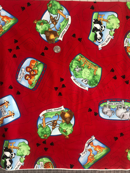 Zoo Animals on Red 4460 from KIDZ-C forTimeless Treasures Cotton Fabric