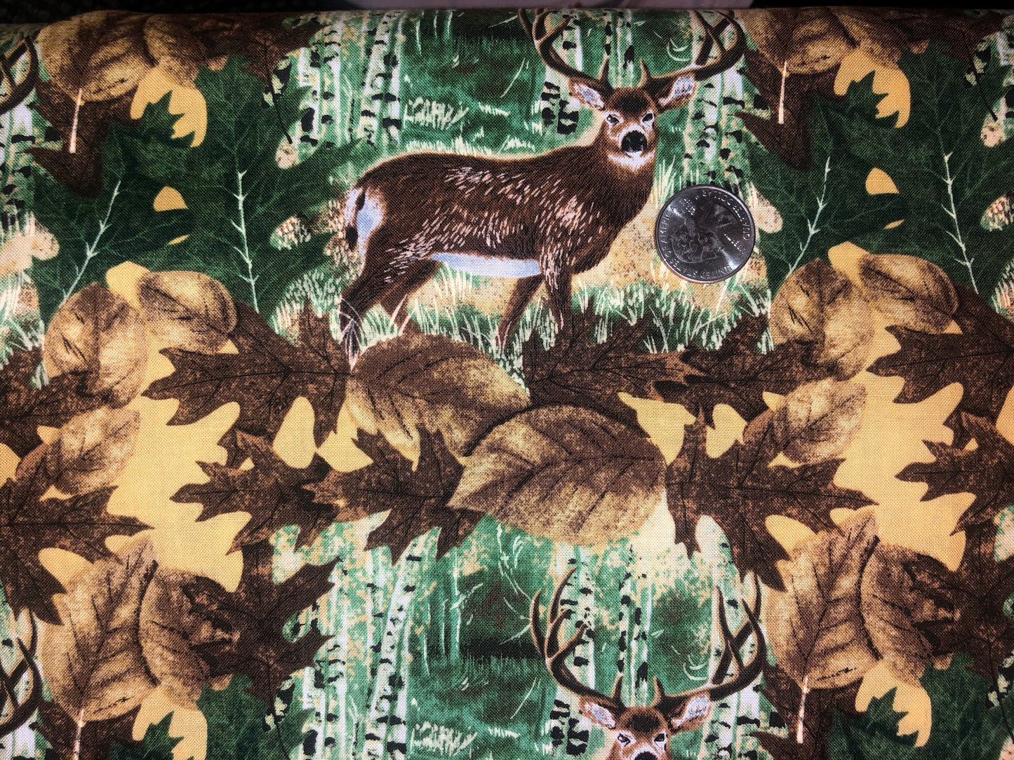 Deer and Leaves Border Print from Deer Camp by Granola Girl Debbie Field Troy Riverwoods Cotton Fabric