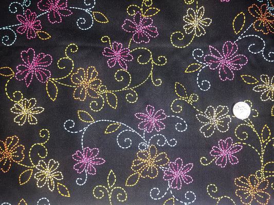 Flowers on Black 8468-99 - Sew! Sew! By Kanvas Studios Cotton Fabric