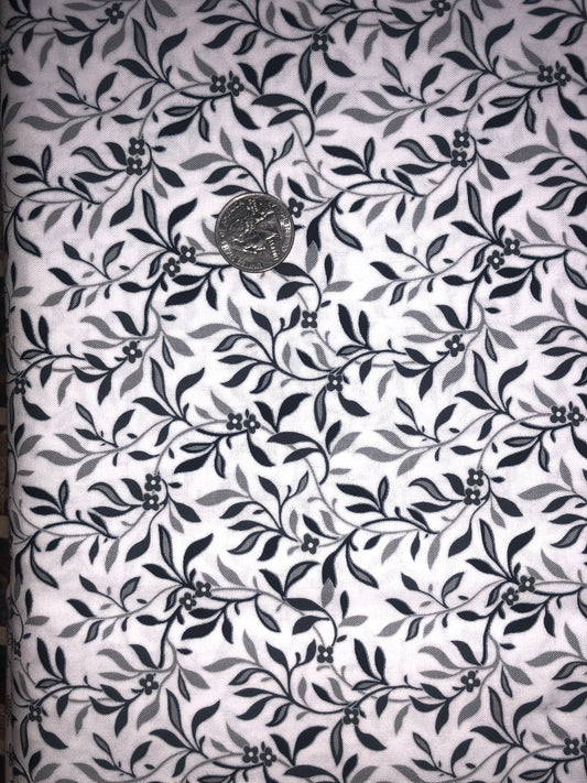 Grey and Black Floral on White 8107-4 Black, White & Currant 5 from Henry Glass and Co. Cotton Fabric