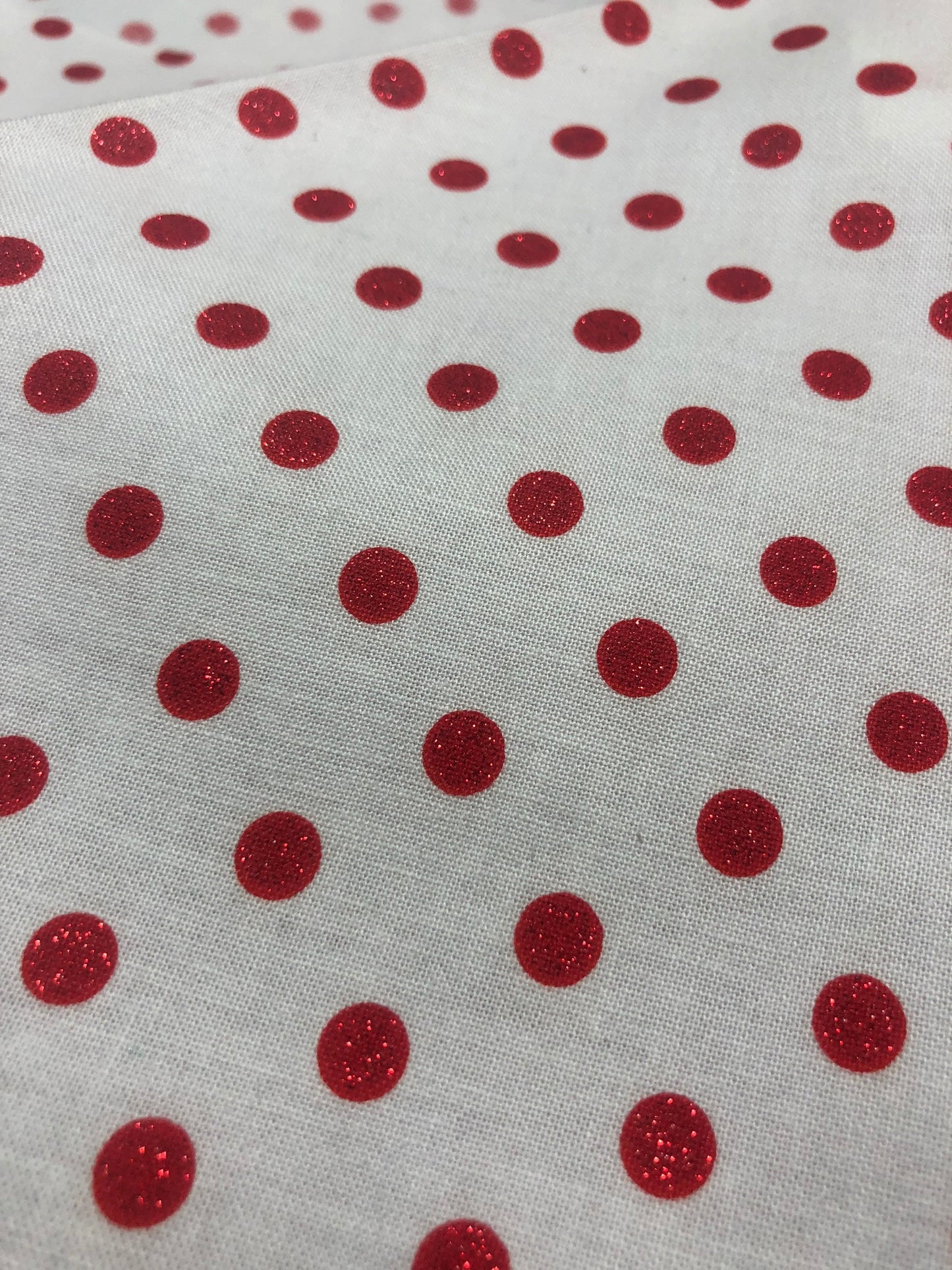 White with Red Glitter Polka Dots From Shiny Objects Holiday Twinkle for RJR Fabrics Cotton Fabric