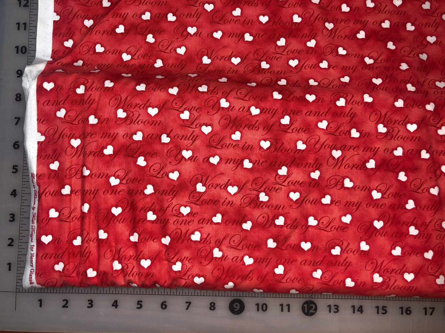 Red Script Print 9228-88 from Love In Bloom by Fresh Designs for Henry Glass and Co. Cotton Fabric