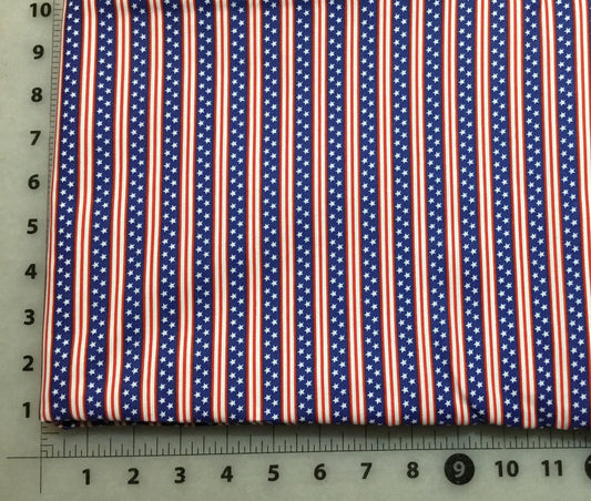 Small White Stars on Red White and Blue Stripes Patriotic Cotton Fabric from Checker Fabrics