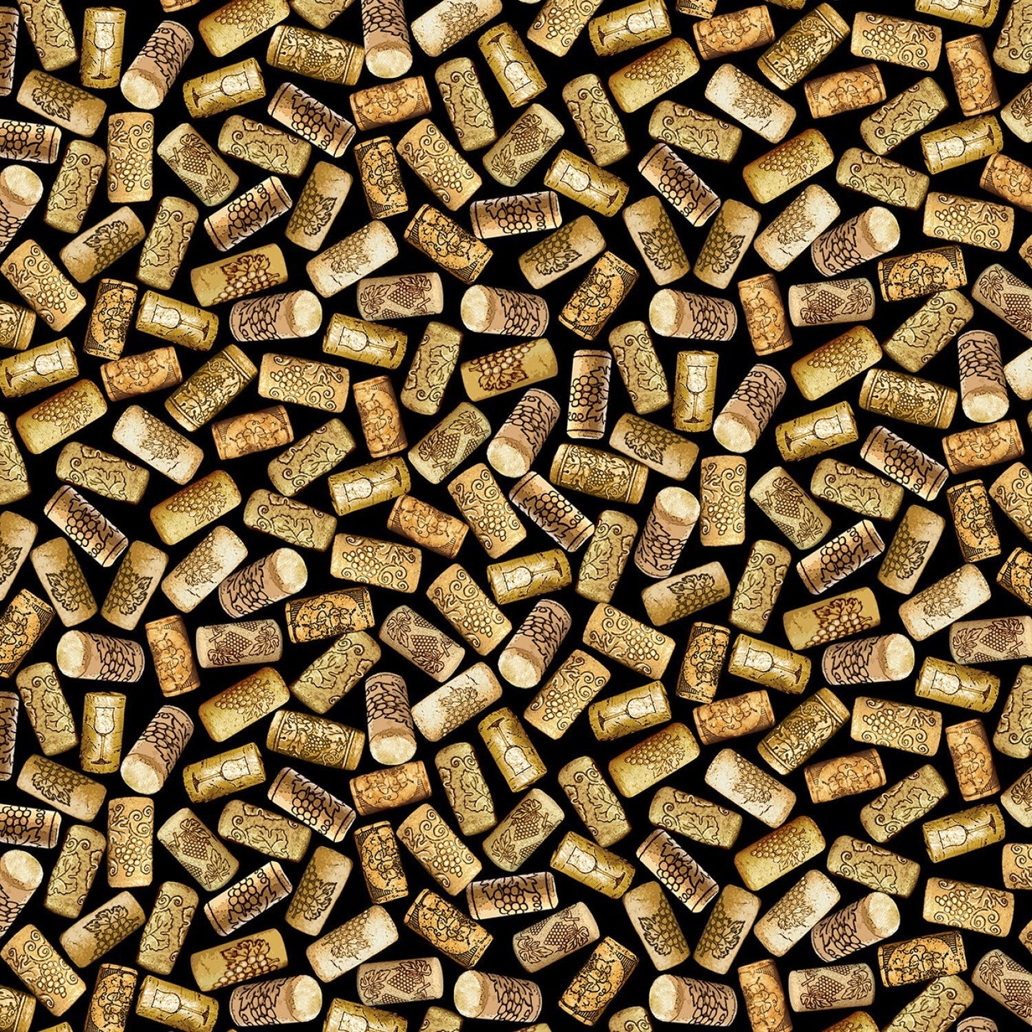 Black Wine Corks #C8398-BLK from Wine Country by Timeless Treasures - Cotton Fabric