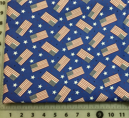 Flags on Navy Background Patriotic Cotton Fabric from Checker Fabrics