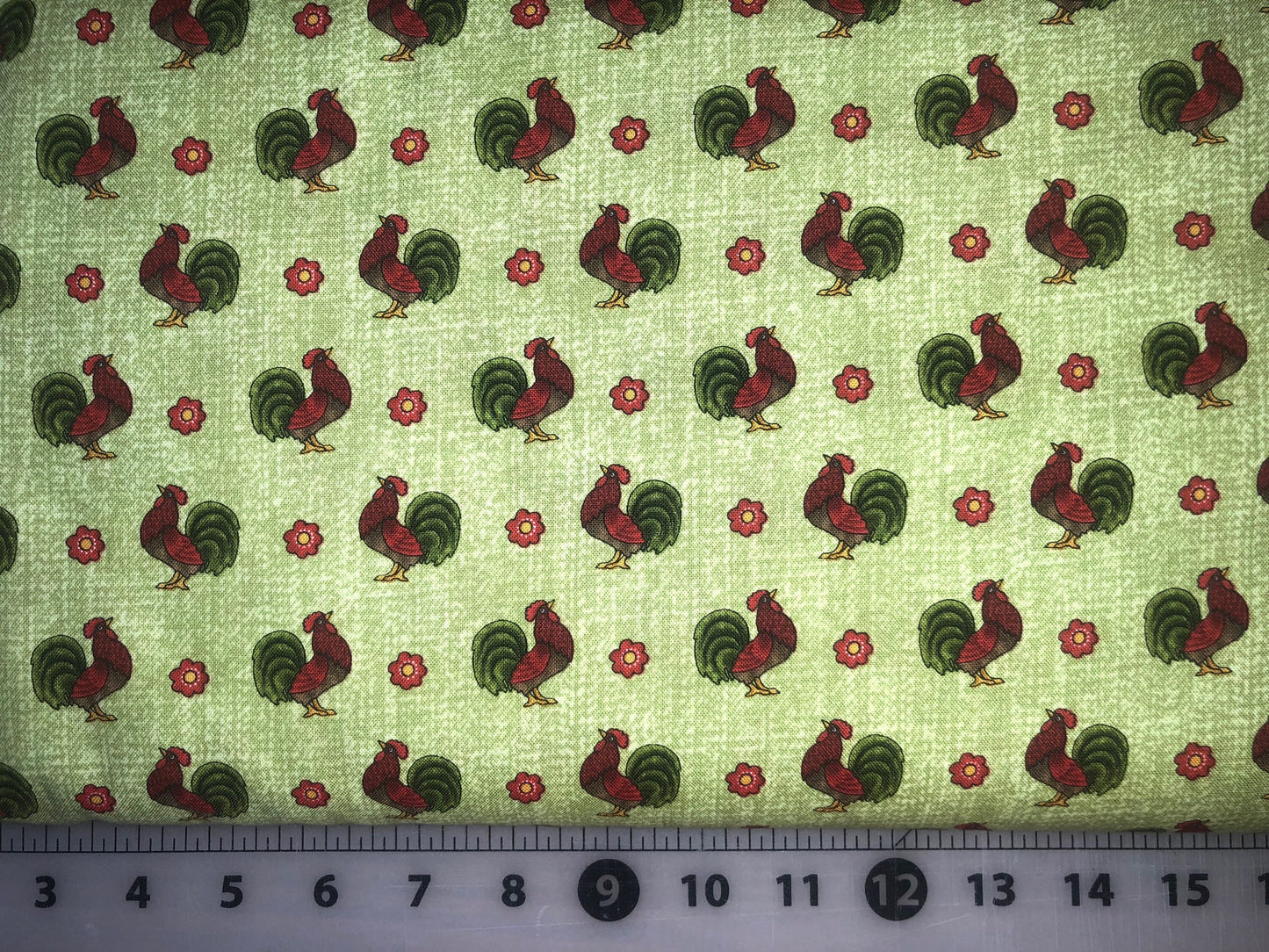 Roosters on Green 6047-40 from Folk Art Collection for Benartex - Cotton Fabric