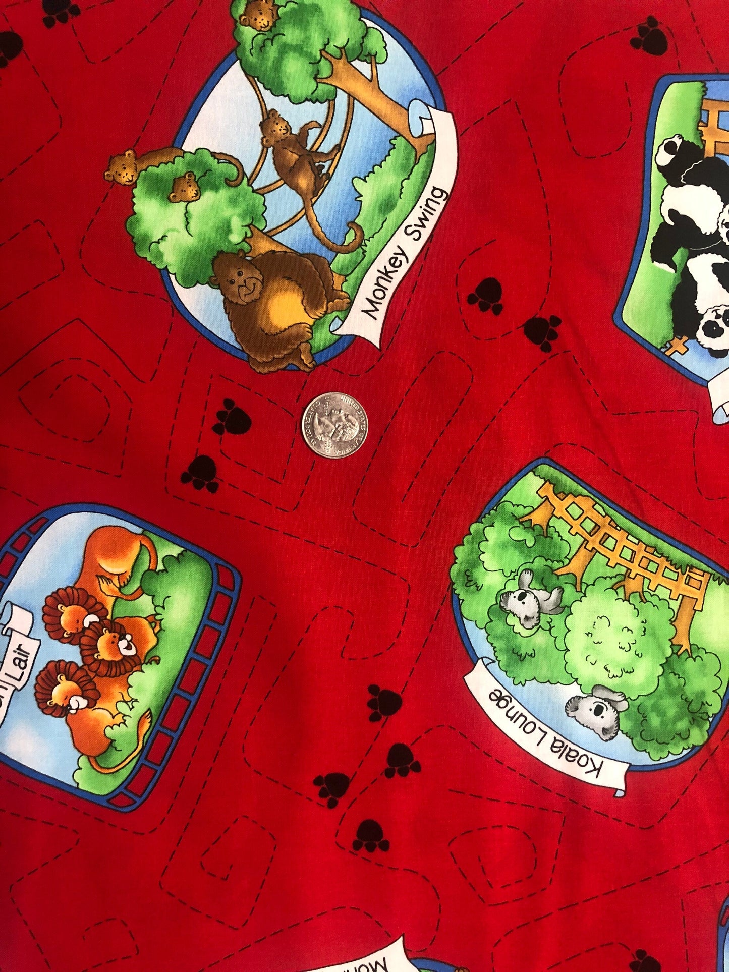 Zoo Animals on Red 4460 from KIDZ-C forTimeless Treasures Cotton Fabric