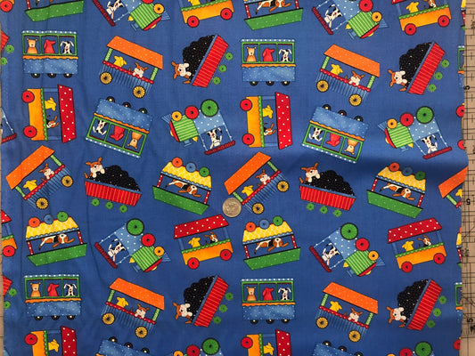 3/4 Yard Precut Dogs on Train Cars C5323 by Kate Honarvar for Timeless Treasures Cotton Fabric