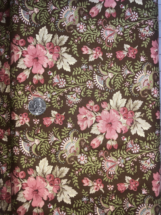 Allover Floral on Brown 4014-N from Stone Cottage by Renee Nannemn from Anover Fabrics Cotton Fabric