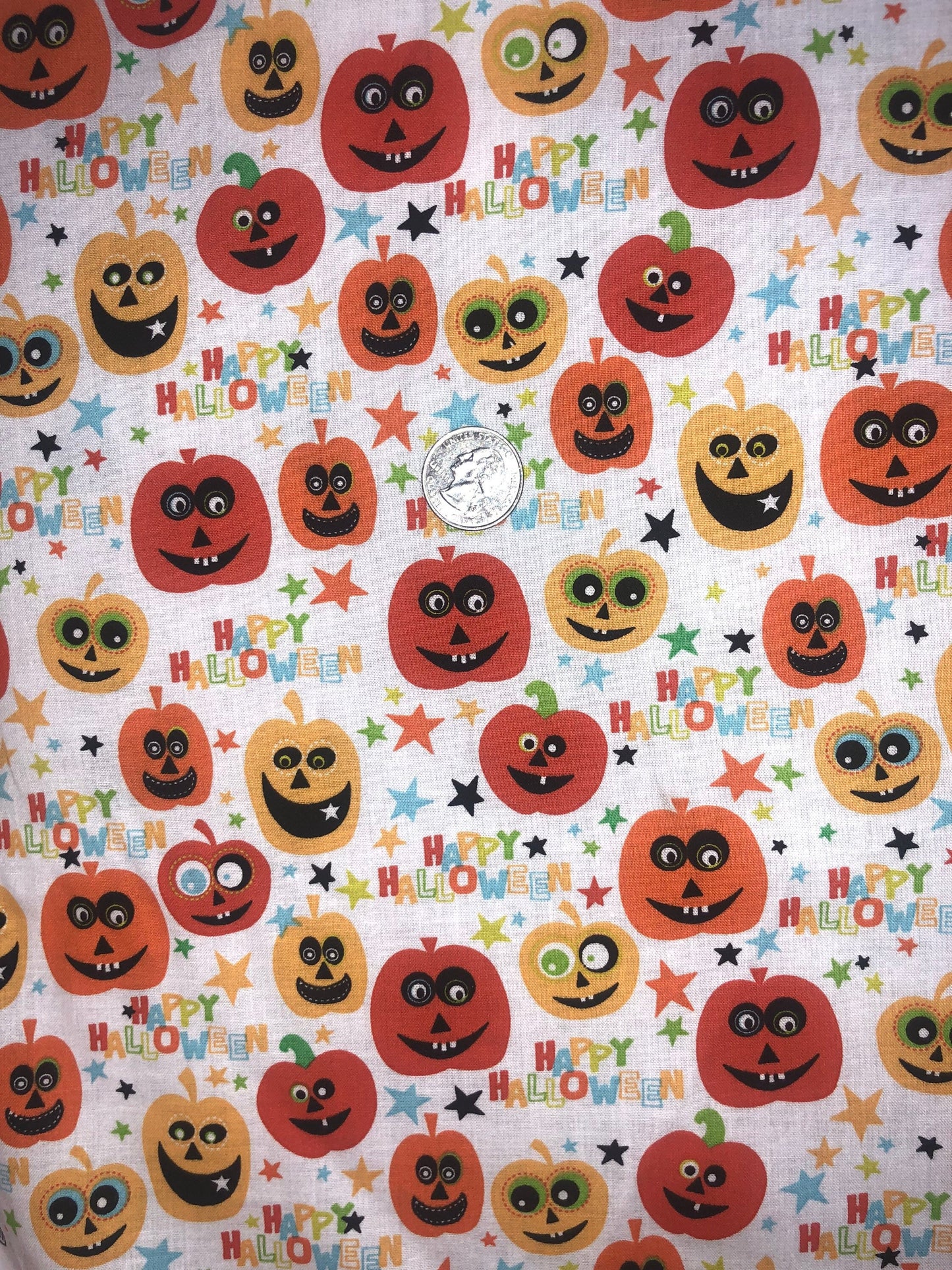 Jack O Lanterns - Pumpkins - Happy Halloween All over on White Cotton Fabric Checkers