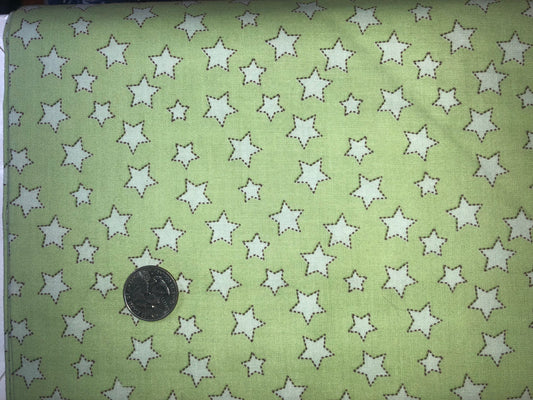 White Stars on Green 1566-66 from Farmyard Friends for Studio E Cotton Fabric