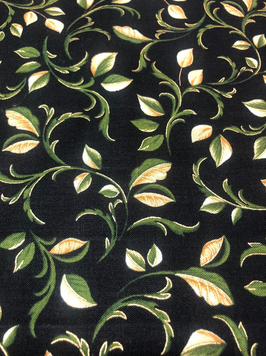 Metallic Leaves on Black 8290M-12 From Carmen designed by Maria Kalinowski for Kanvas Studios - Cotton Fabric